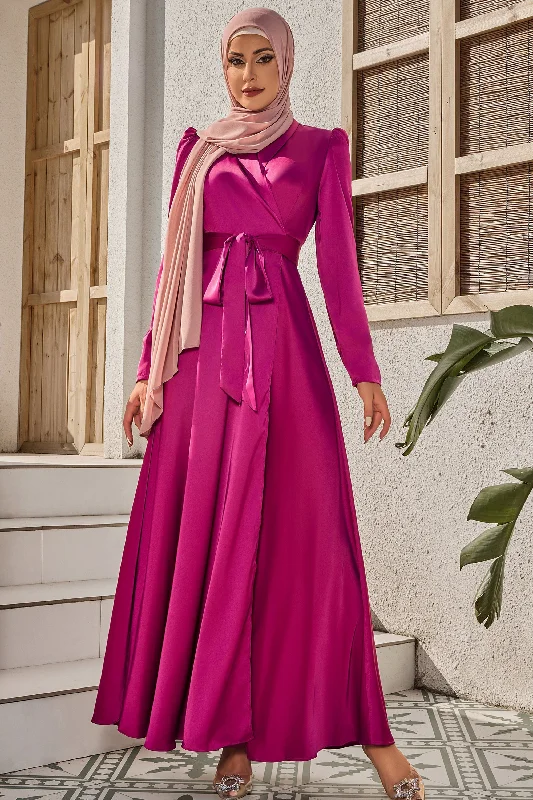 Magenta Criss Cross Side Tie Maxi Dress-CLEARANCE Cozy Cold-Shoulder Maxi Dress
