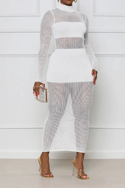 Mesh Patchwork Sporty See-Through Maxi Dress Elegant Maxi Dress with Ruffles