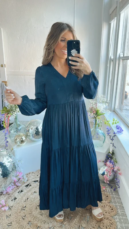 Telling All Tiered Maxi Dress, Navy