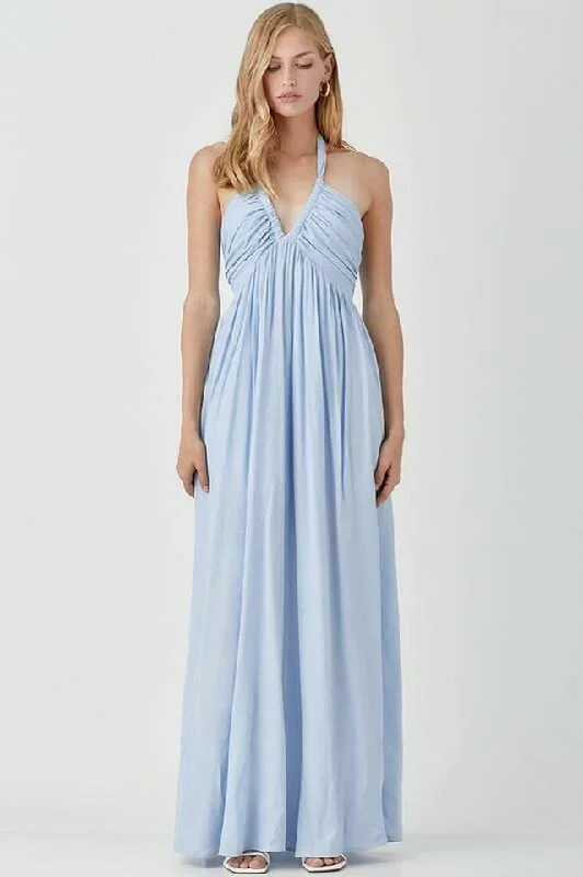 Olivia Misty Blue Halter Maxi Dress Cozy Cold-Shoulder Maxi Dress