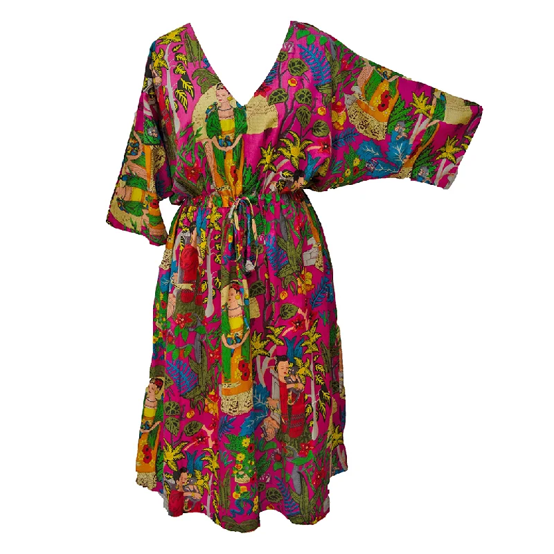 Hot Pink Multicolored Artistic Cotton Maxi Dress UK Size 18-32 M159 Comfortable Bohemian Maxi Dress