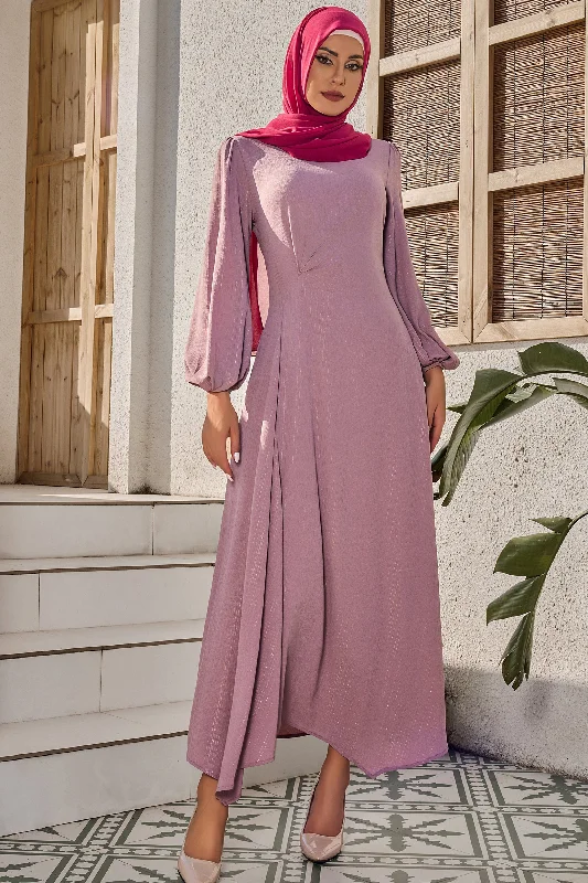 Pinky Pink Metallic Pinstripe Long Sleeve Maxi Dress Chic Off-Shoulder Maxi Dress