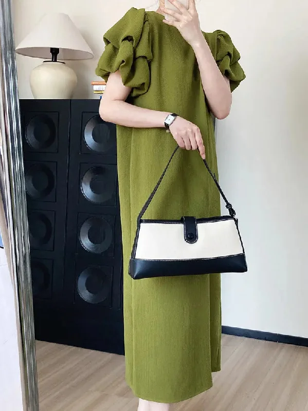 Green Puffed Sleeve Maxi Dress Chic Summer Maxi Dress