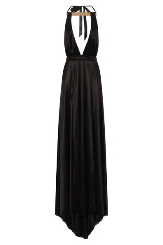 Riri Black Gold Choker Plunge Double Slit Maxi Dress Classic Black Maxi Dress