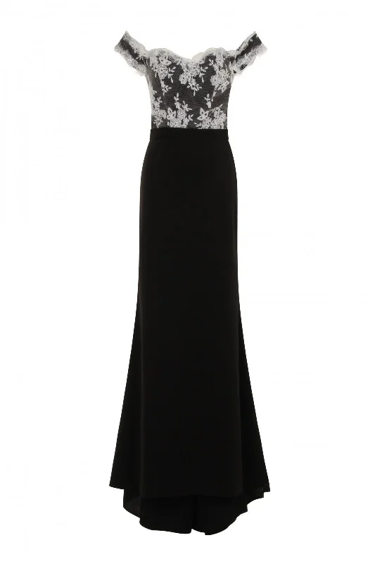 Ruby Black Off The Shoulder Lace Fishtail Maxi Dress Chic Button-Up Maxi Dress
