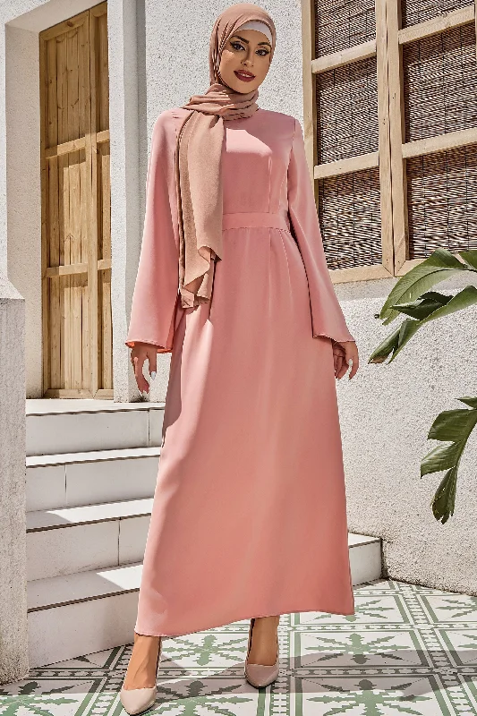 Salmon Satin Kimono Sleeves Maxi Dress-CLEARANCE Classic A-Line Maxi Dress