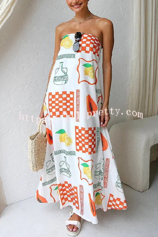 Lilipretty® Sandy Silhouette Unique Print Strapless A-line Maxi Dress