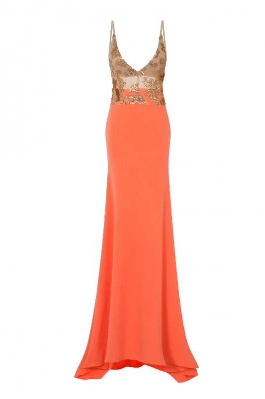 Shayla Coral Slinky Backless Fishtail Maxi Dress Trendy V-Neck Maxi Dress