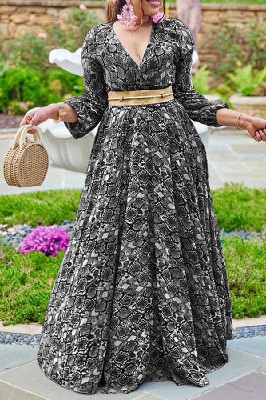 Snake Print Retro Maxi Dress With Belt Chic Sleeveless Maxi Dress