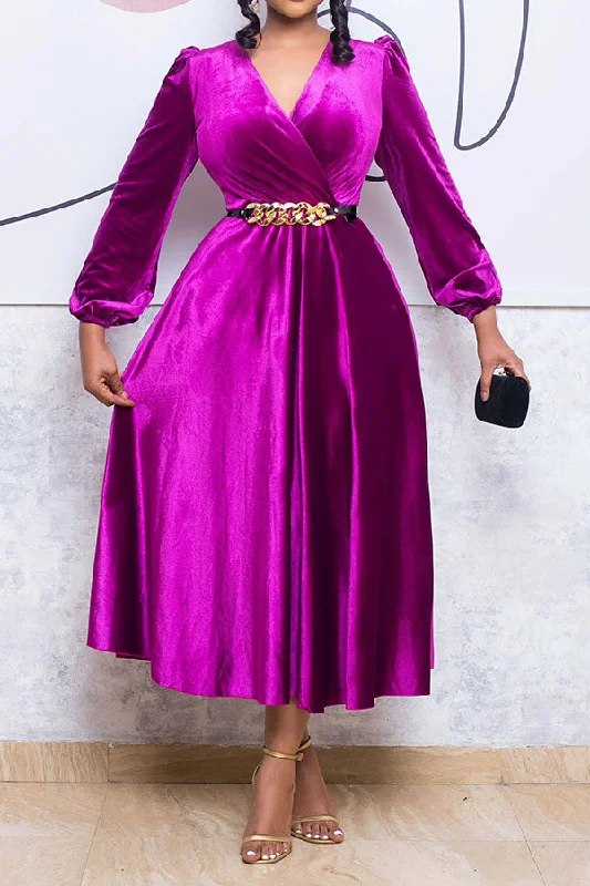 Solid Color Feminine Maxi Dress Without Belt Cozy Ruffle Sleeve Maxi Dress
