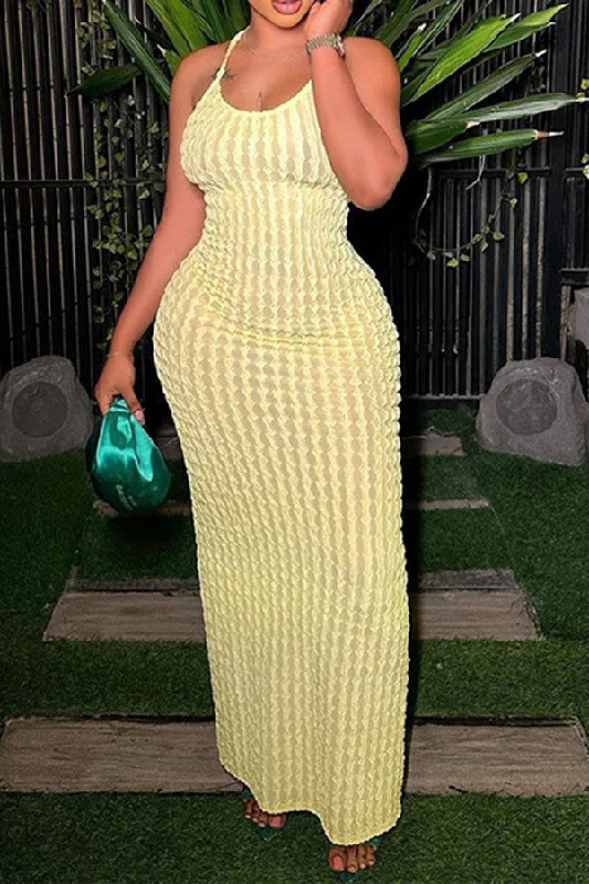 Solid Color Flattering Strappy Back Maxi Dress Comfortable Maxi Dress with Sleeves