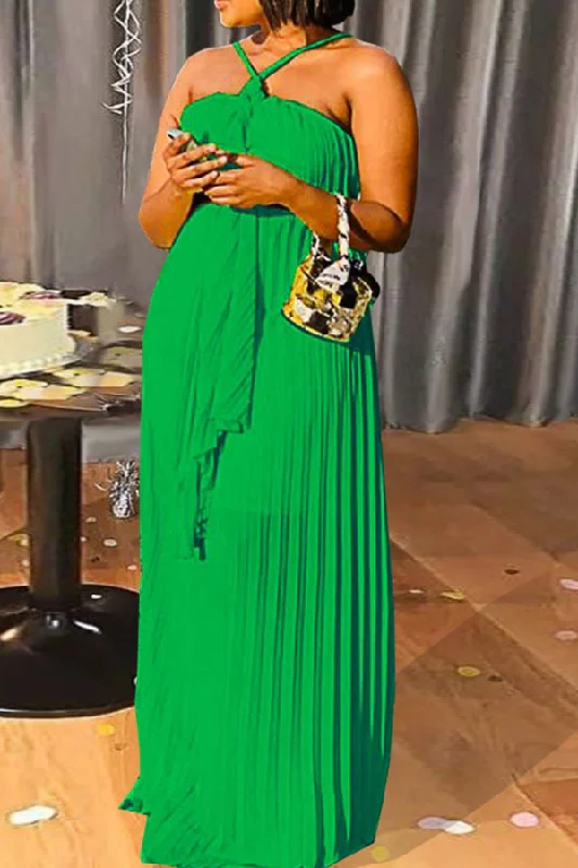 Solid Color Rocking Pleated Maxi Dress Classic Black Maxi Dress