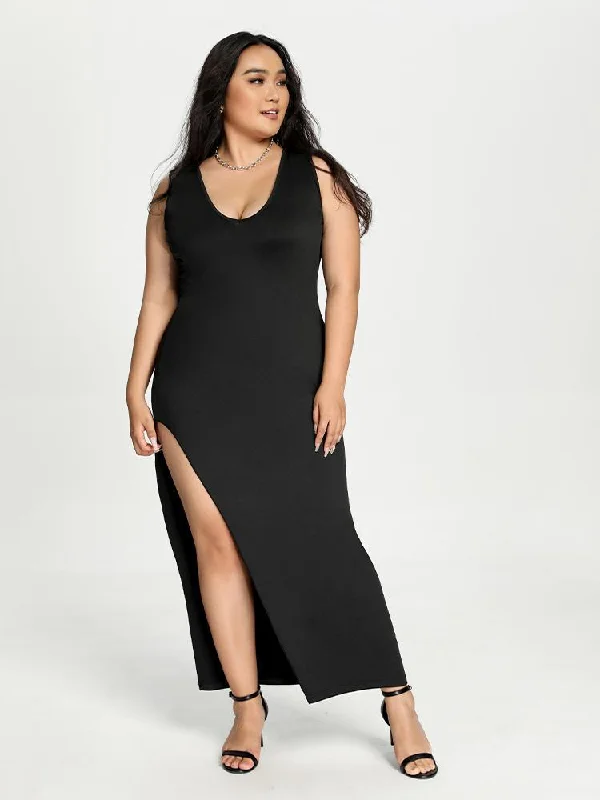 Split Solid Maxi Dress