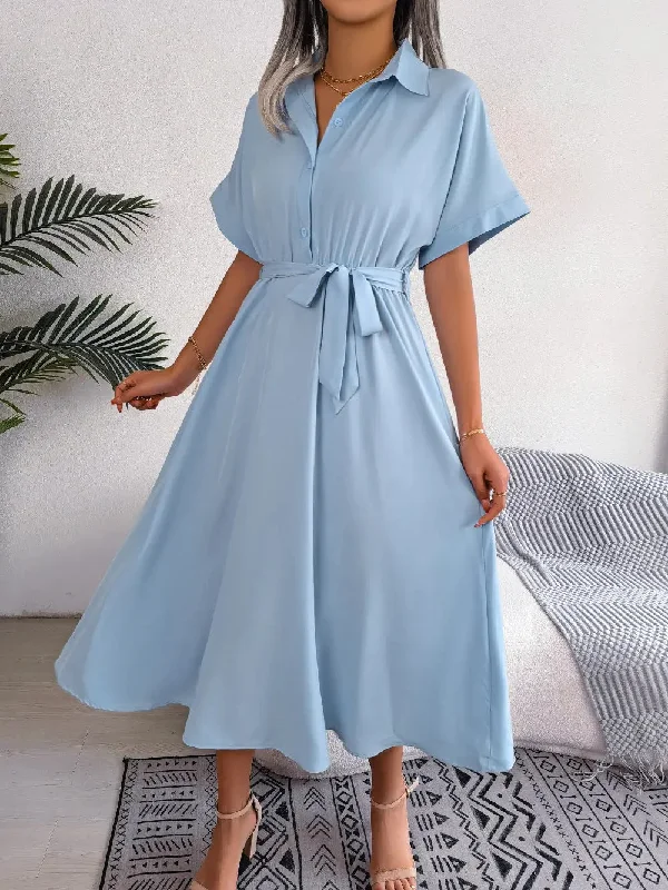 Elegant Tied Shirt Maxi Dress Chic Off-Shoulder Maxi Dress