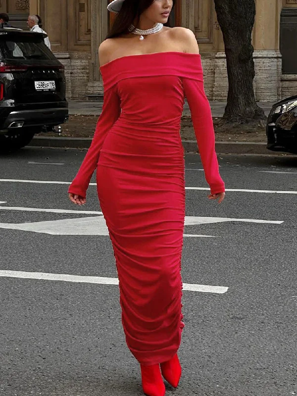 Tube off-shoulder red maxi dress Classic Solid Maxi Dress