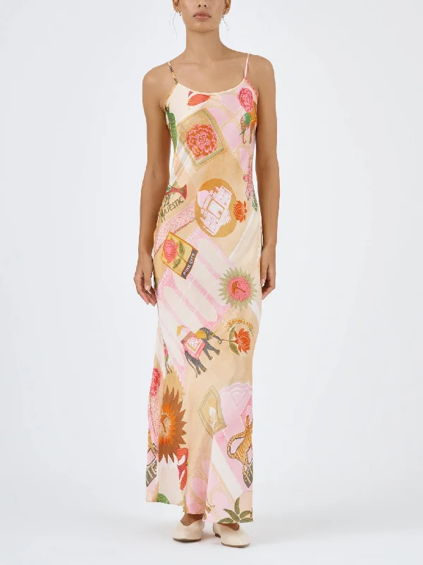 Unique Satin Print Charming Casual Suspender Maxi Dress