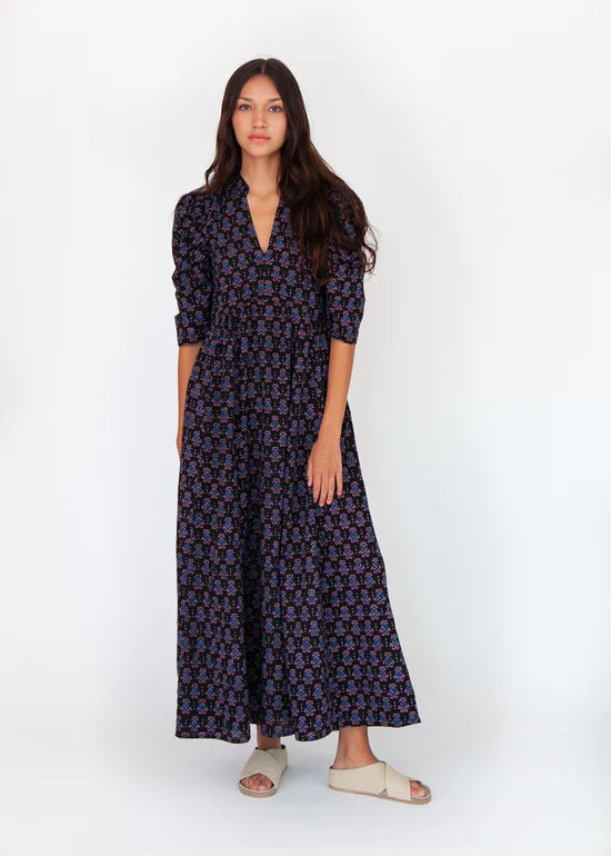 V Neck Maxi Dress with Print