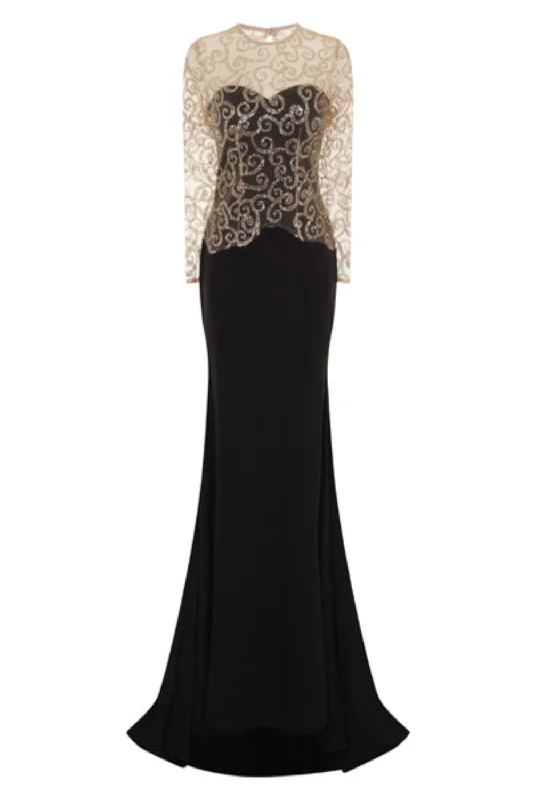 Vanity Sparkle Black Slinky Fishtail Maxi Dress Elegant Maxi Dress with Belt