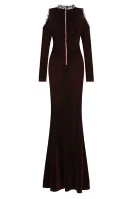Wanderlust Berry Velvet Pearl & Diamante Cold Shoulder Maxi Dress Casual Maxi Dress with Pockets Wanderlust Berry Velvet Pearl & Diamante Cold Shoulder Maxi Dress Casual Maxi Dress with Pockets