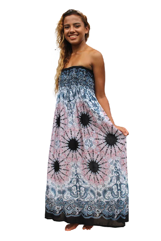 White Mandala Maxi Dress Fashionable Faux Wrap Maxi Dress