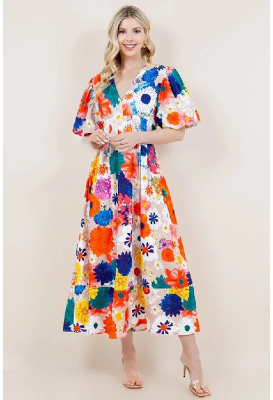 Wild Flower Maxi Dress Stylish Pleated A-Line Maxi Dress