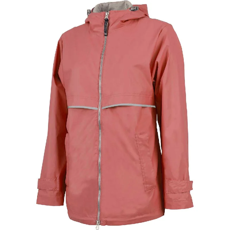 Charles River Women's Coral/Reflective New Englander Rain Jacket