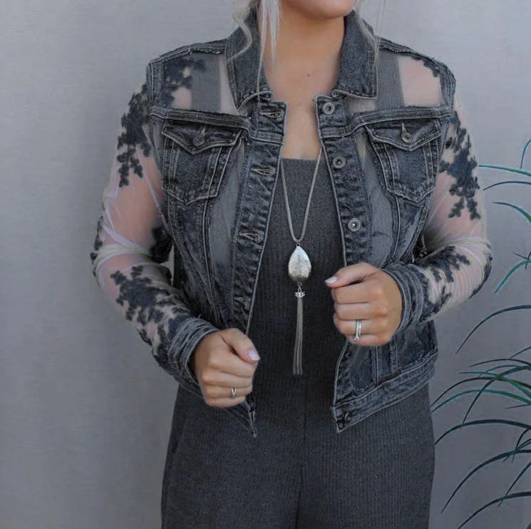 Denim Lace Jacket- CS20114- BLK