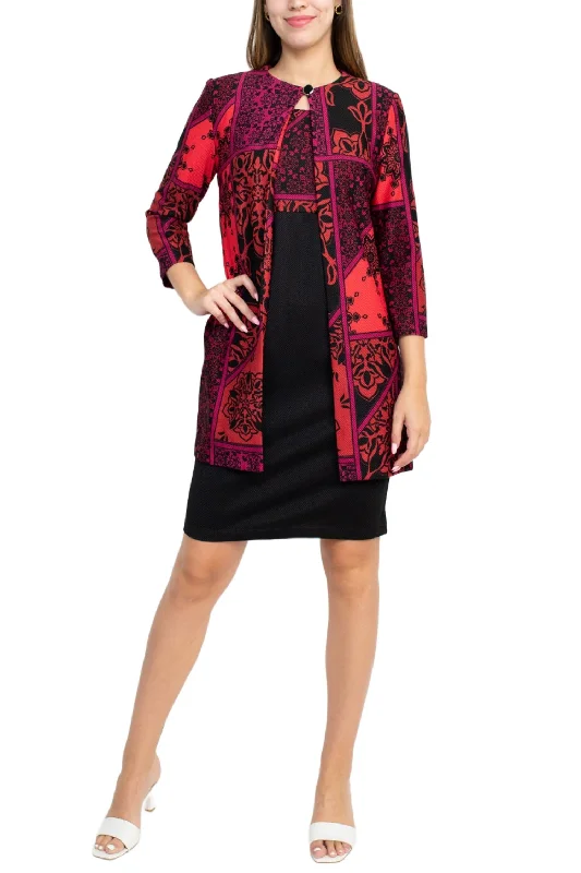 Danny & Nicole Scoop Neck Sleeveless Multi Print Dress with Matching Jacket