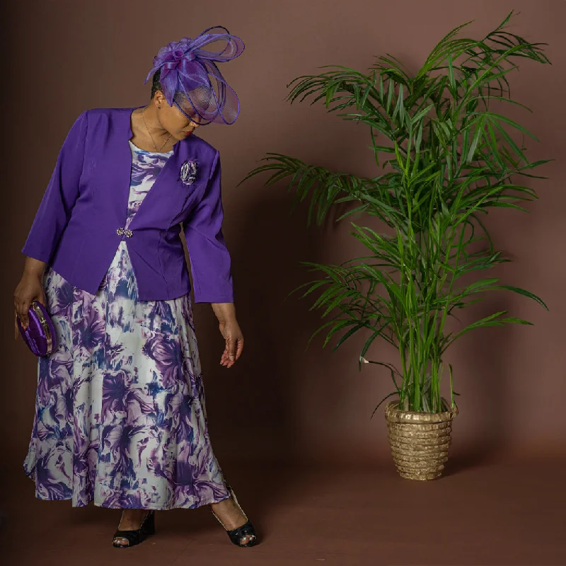 Purple Flowing Long Floral Dress & Jacket