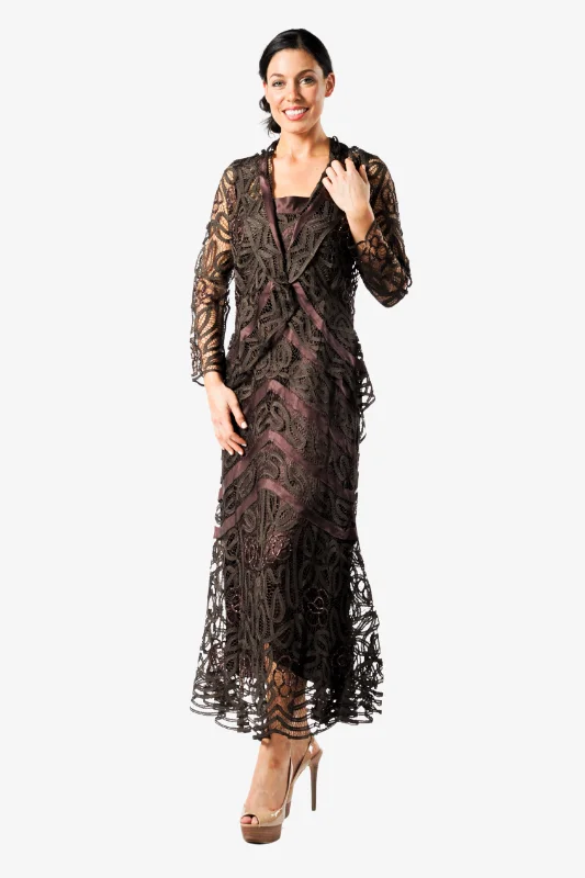 Soulmates D7069 Hand Crocheted Beaded Split Dress with Jacket Set