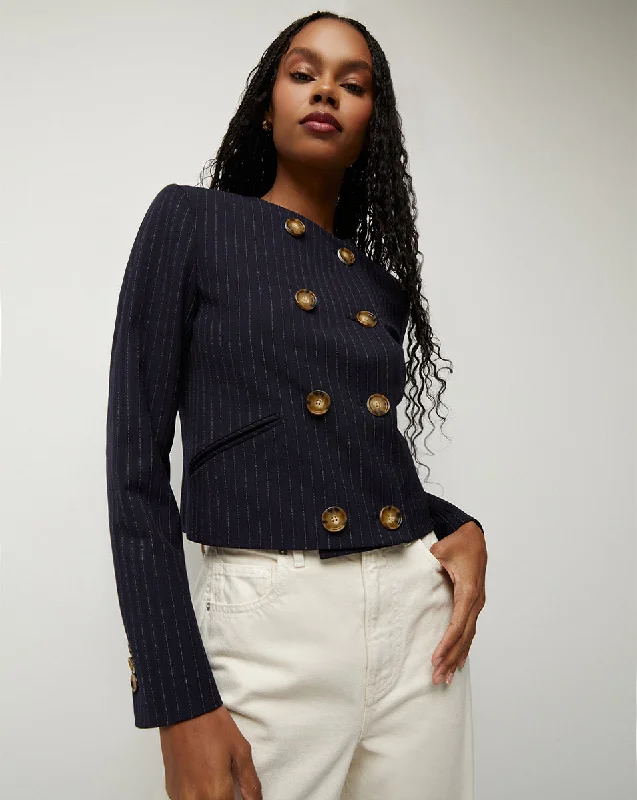 Winslow Pinstriped Collarless Jacket