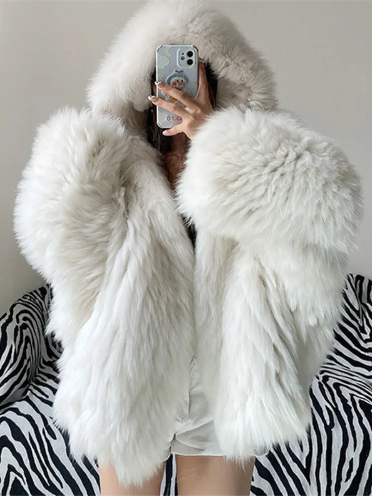 Women's Coat New In Fashion Hooded Solid Color Jacket Elegant Tops Temperament Style Winter Commuting Streetwear Fur Coat Women