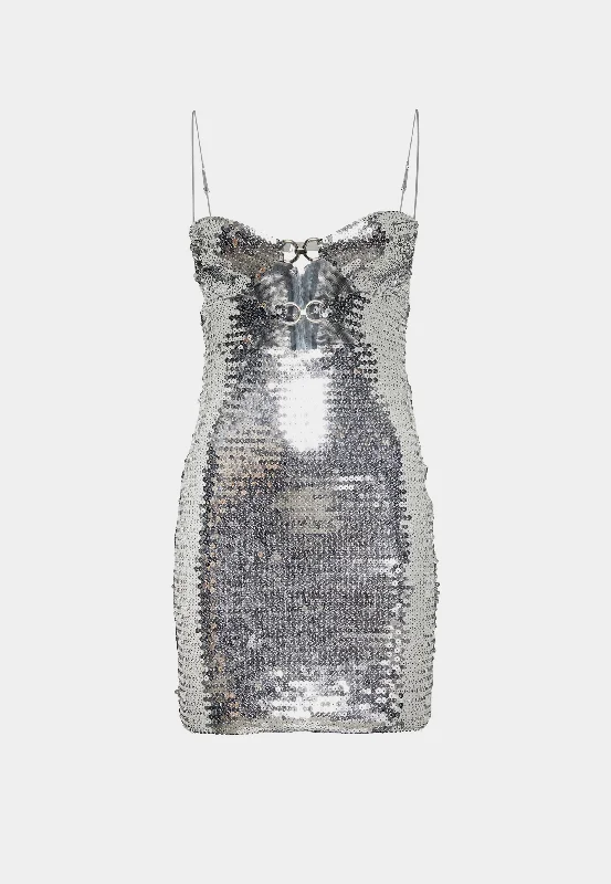 NENSI DOJAKA Draped Bra Mini Dress With Double Metal Ring - Metallic Silver