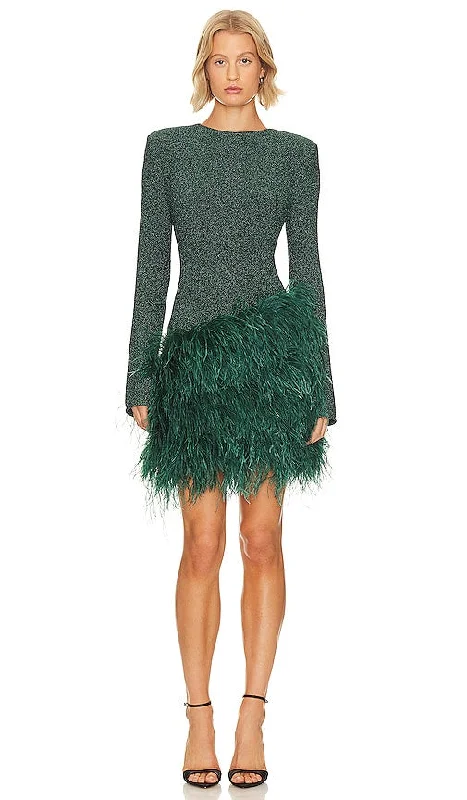 Lapointe Textured Metallic Mini Dress in Dark Green