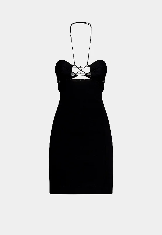 NENSI DOJAKA Hilma Halterneck Mini Dress - Black