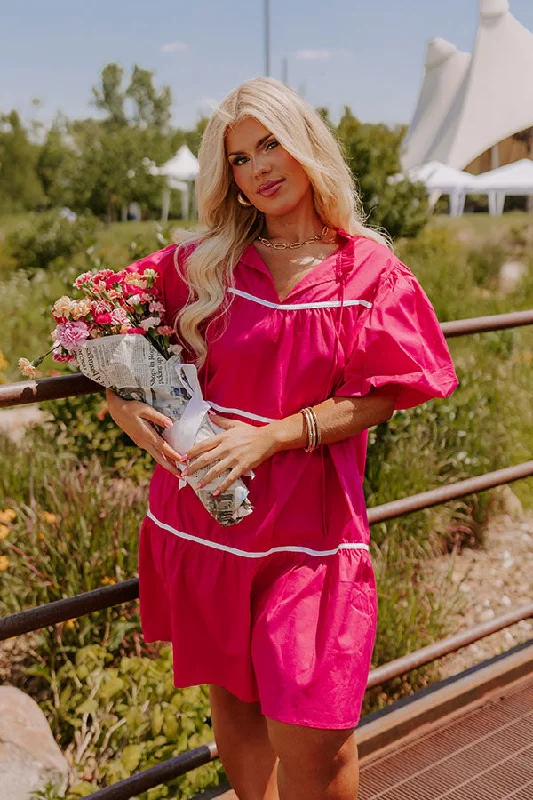 Porch Swing Sippin' Mini Dress in Hot Pink Curves