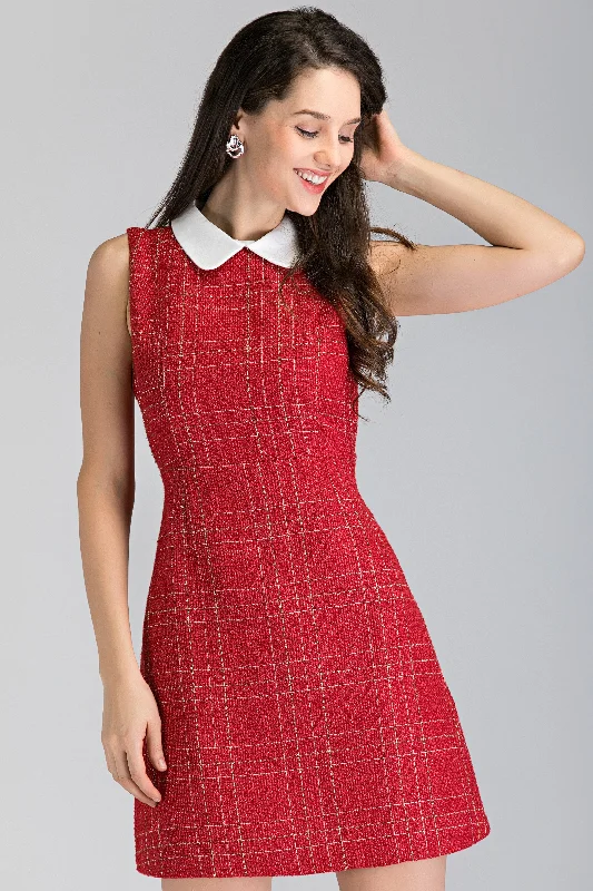 Red Tweed Sleeveless Mini Dress