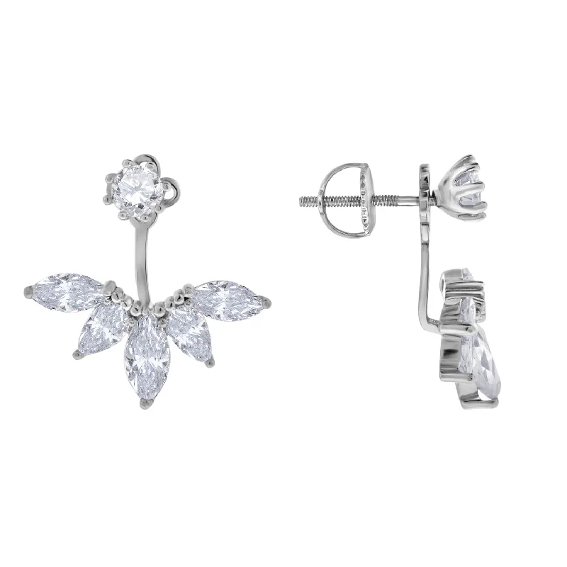 Keene Jewelers 925 Sterling Silver Womens Marquise Cubic Zirconia Leaf Motif Earring Jacket With Studs Fleece Fabric Down Fabric Feather Fabric Keene Jewelers 925 Sterling Silver Womens Marquise Cubic Zirconia Leaf Motif Earring Jacket With Studs Fleece Fabric Down Fabric Feather Fabric