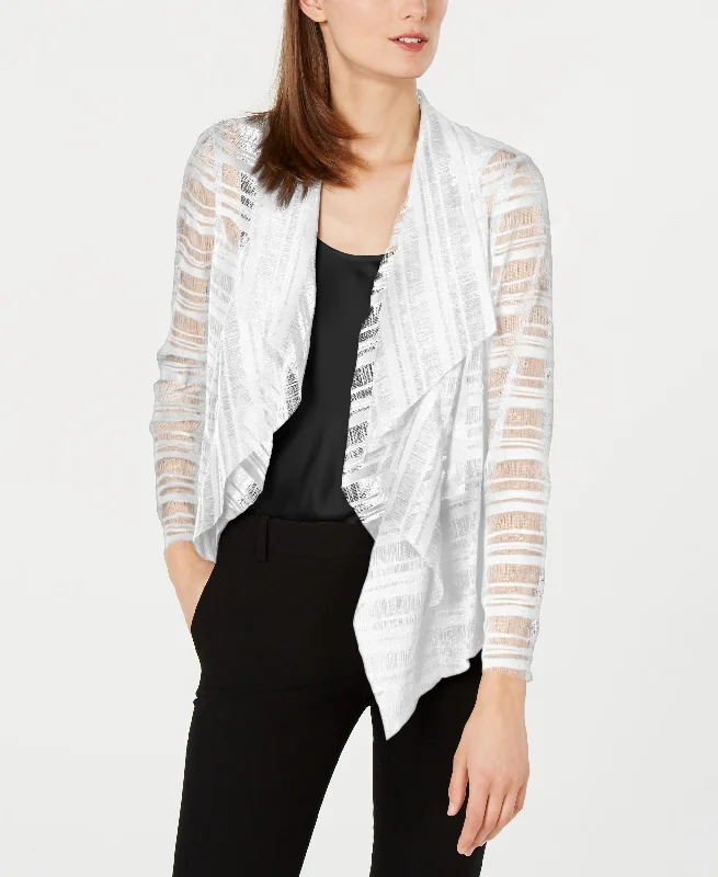 Drape Front Mesh Jacket A-Line Jacket Boat Neck Shawl Collar