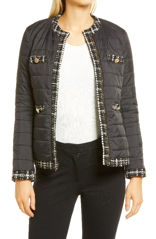 Anne Klein Womens Tweed Trim Outerwear Quilted Coat Jacket Nylon Jacket Polyester Jacket Spandex Jacket Anne Klein Womens Tweed Trim Outerwear Quilted Coat Jacket Nylon Jacket Polyester Jacket Spandex Jacket