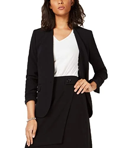 Bar III Collarless One-Button Jacket (Black, 6) Tailored Jacket Straight Jacket A-Line Jacket Bar III Collarless One-Button Jacket (Black, 6) Tailored Jacket Straight Jacket A-Line Jacket