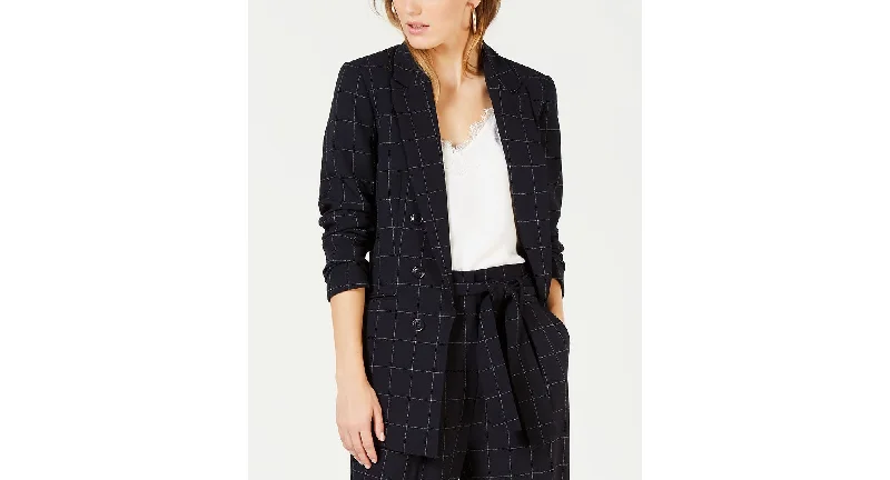 Bar III Faux Double Breasted Windowpane Print Jacket Zippered Front Buttoned Front Snap Front Bar III Faux Double Breasted Windowpane Print Jacket Zippered Front Buttoned Front Snap Front