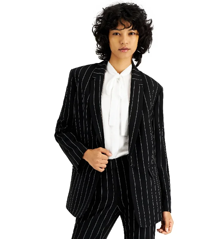 Bar III Womens Pinstripe One Button Boyfriend Jacket Striped Jacket Polka Dot Jacket Floral Jacket