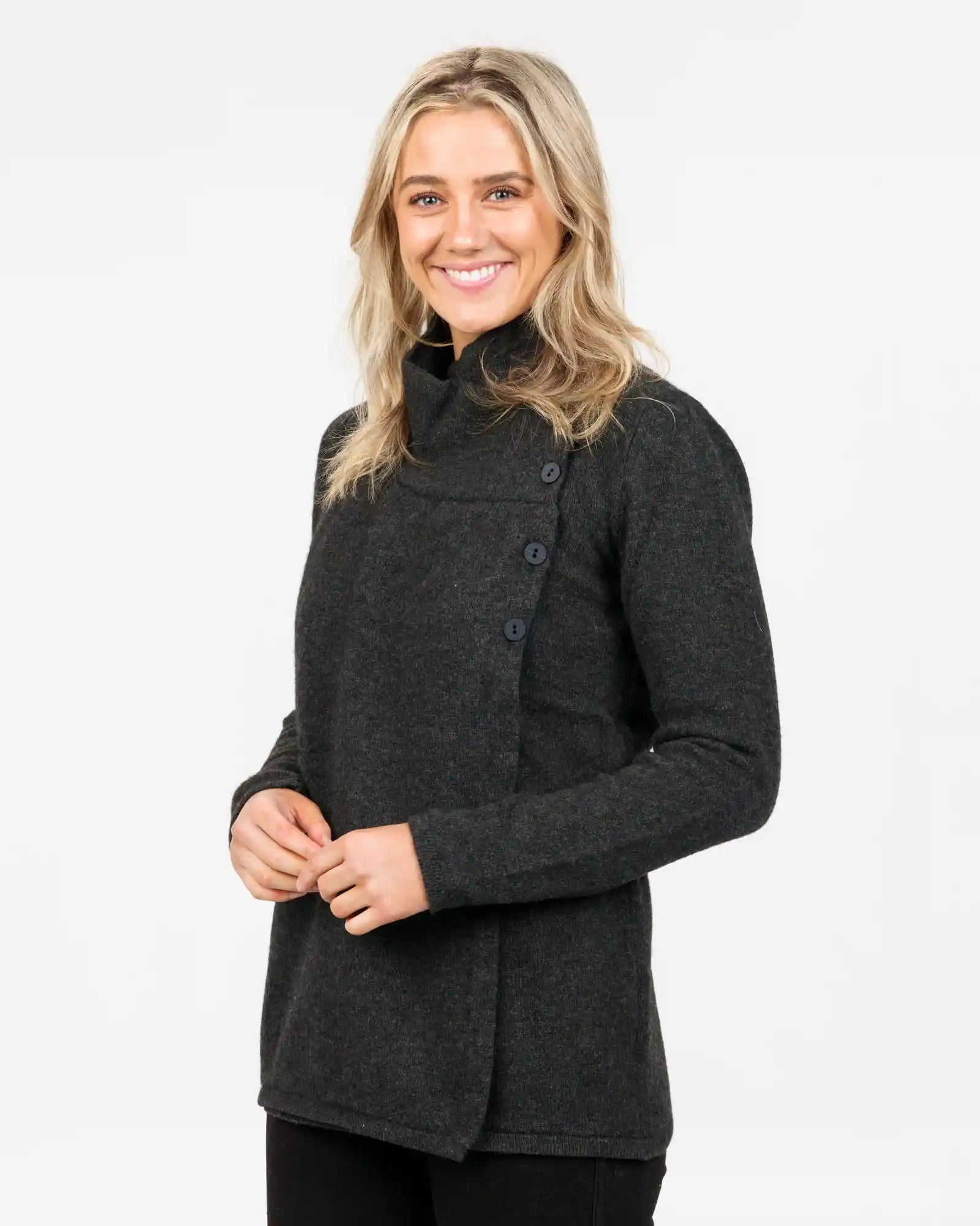 Charcoal Women's Asymmetric Possum Merino Jacket - NS664 Wool Jacket Cashmere Jacket Tweed Jacket Charcoal Women's Asymmetric Possum Merino Jacket - NS664 Wool Jacket Cashmere Jacket Tweed Jacket