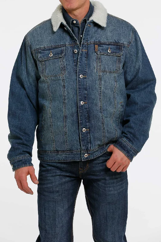 Cinch Denim Jacket with Sherpa Lining Chenille Fabric Brocade Fabric Lace Fabric