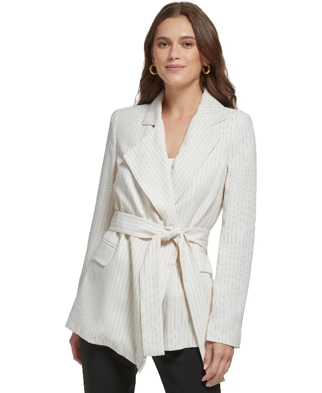DKNY Womens Pinstriped Belted Jacket Jersey Jacket Tulle Jacket Batik Jacket