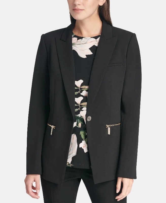 DKNY Zipper Pocket Peak Lapel Jacket Knit Fabric Woven Fabric Fleece Fabric