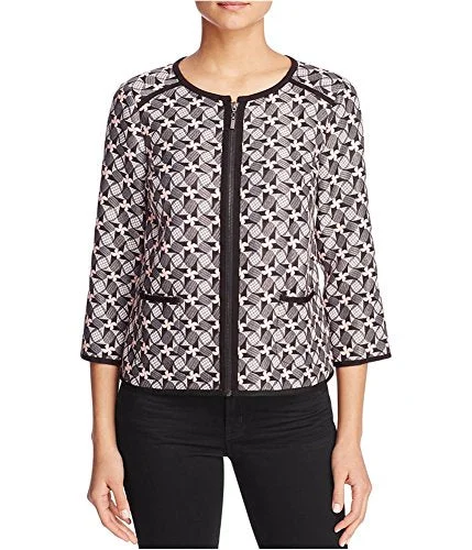 Finity Womens Jacquard Pattern Jacket Notch Collar Peter Pan Collar Cowl Neck