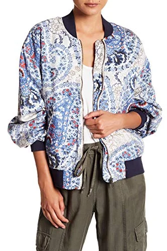 Free People Womens Fall Tencel Bomber Jacket Bomber Jacket Anorak Windbreaker