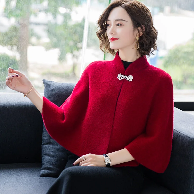 Imitated Mink Wool Shawl Cape Jacket Ribbed Jacket Pleated Jacket Ruffled Jacket